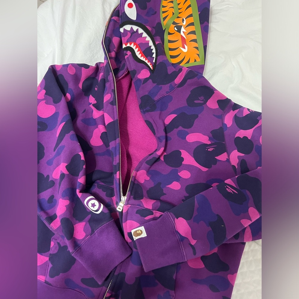 100% original Bape hoodie, size small, color purple.